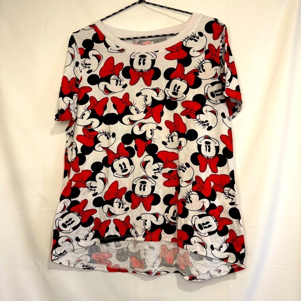 Minnie Mouse T-Shirt Faces All-Over Print Disney Women's Size Large Red White